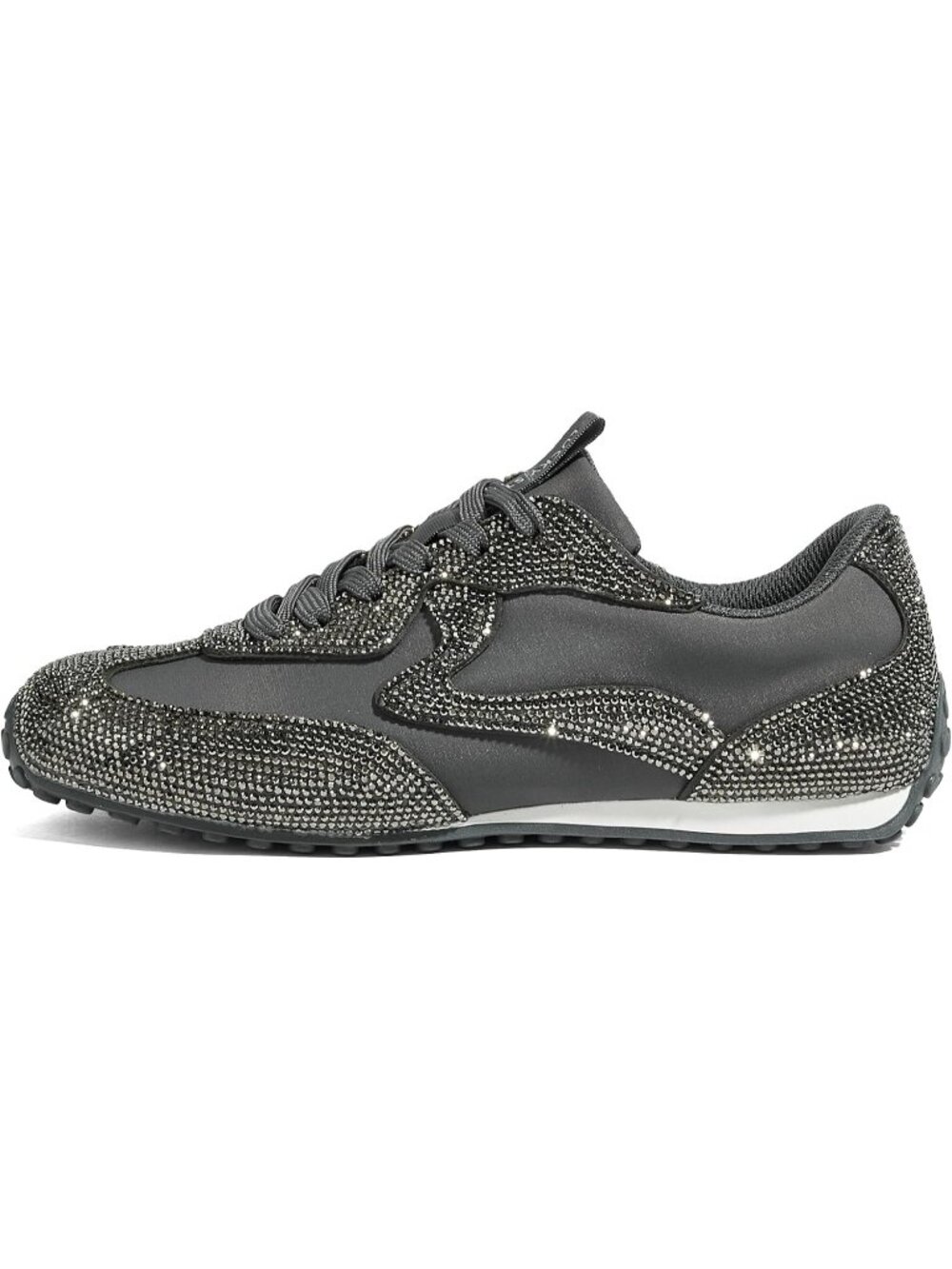 Women's Grey Sparkly Rhinestone Bling Bedazzled Low-Heel Thin Sole Sneakers